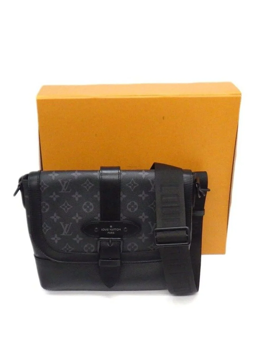 Louis Vuitton Shoulder Bag Saumur Messenger Monogram Eclipse Leather Black